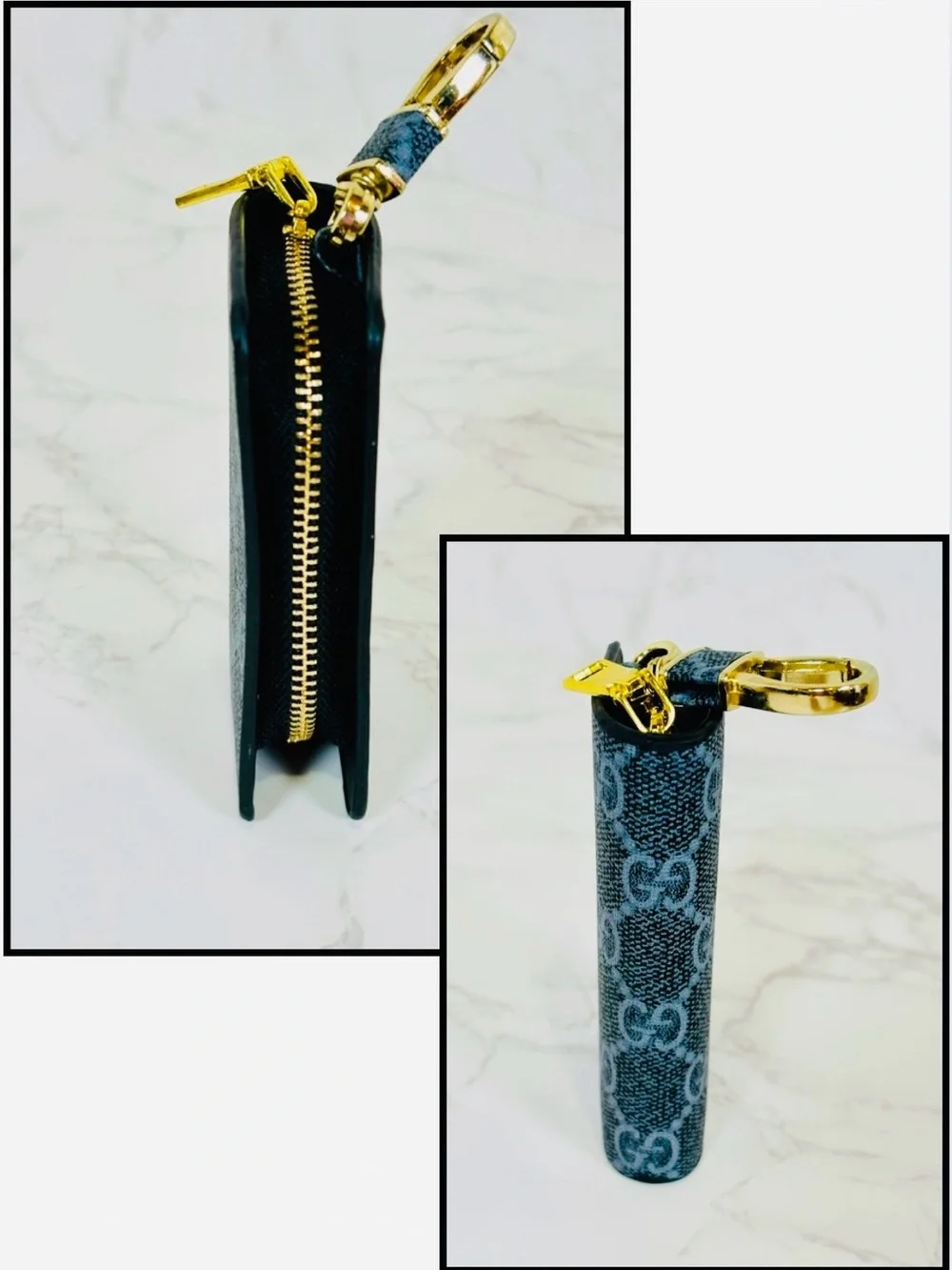 A-1BX: CAR KEYS & FOB HOLDER: Navy Blue w/GG Monogram, NWOT